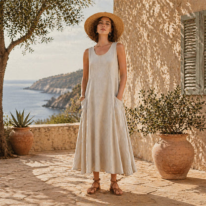 🔥 Last Day Promotion 75% OFF 🔥Women's Sleeveless Cotton And Linen Dress