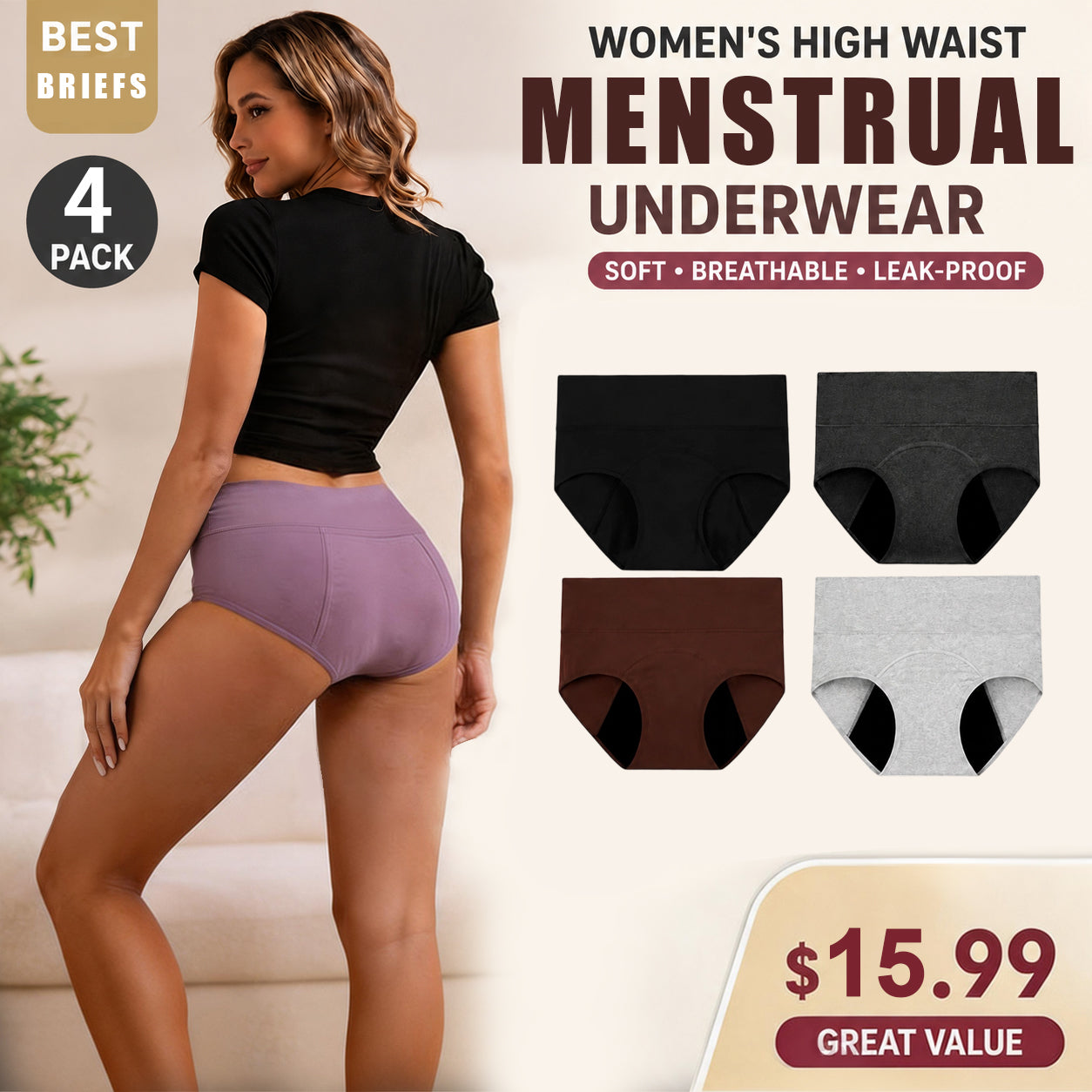 Special Sale❤️Women's Period Panties — Leak-Proof, High-Waisted, Pure Cotton