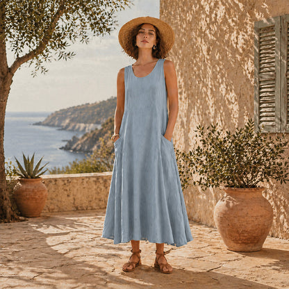 🔥 Last Day Promotion 75% OFF 🔥Women's Sleeveless Cotton And Linen Dress