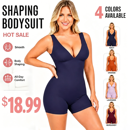 Deep V Sculpt Bodycon Stretch Shorts Jumpsuit