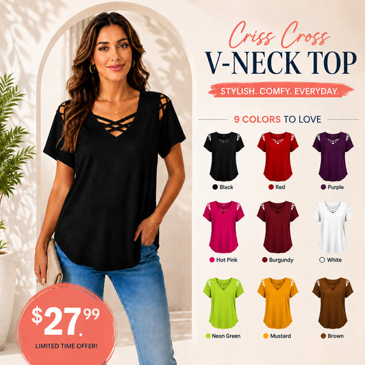 New Arrival🔥Elegant Women's Plus Size V-Neck Short Sleeve T-Shirt